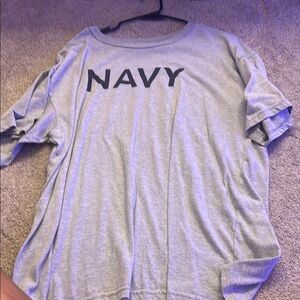 Gray T-Shirt with Navy Print
